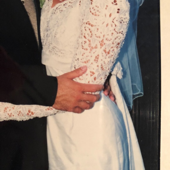 Vintage Shantung Silk w/Beaded Lace Wedding Dress S - Picture 4 of 10